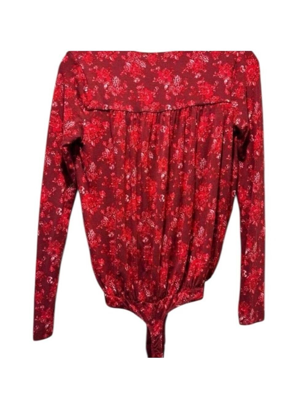 Free People Everything’s Rosy Red Long Sleeve Bodysuit Size L - Picture 3 of 6